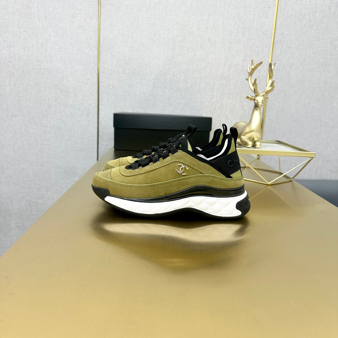 CC 26s Low-Top Chunky Sneakers Olive Green Suede Mesh Textile 980830