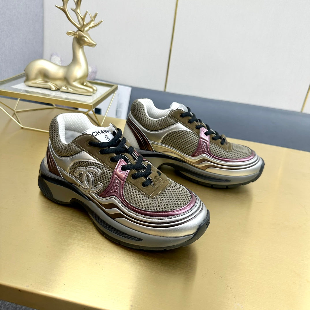 CC 26s Runner Sneakers Khaki Silver Burgundy Calfskin 146182