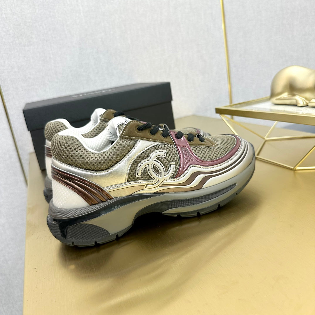 CC 26s Runner Sneakers Khaki Silver Burgundy Calfskin 146182