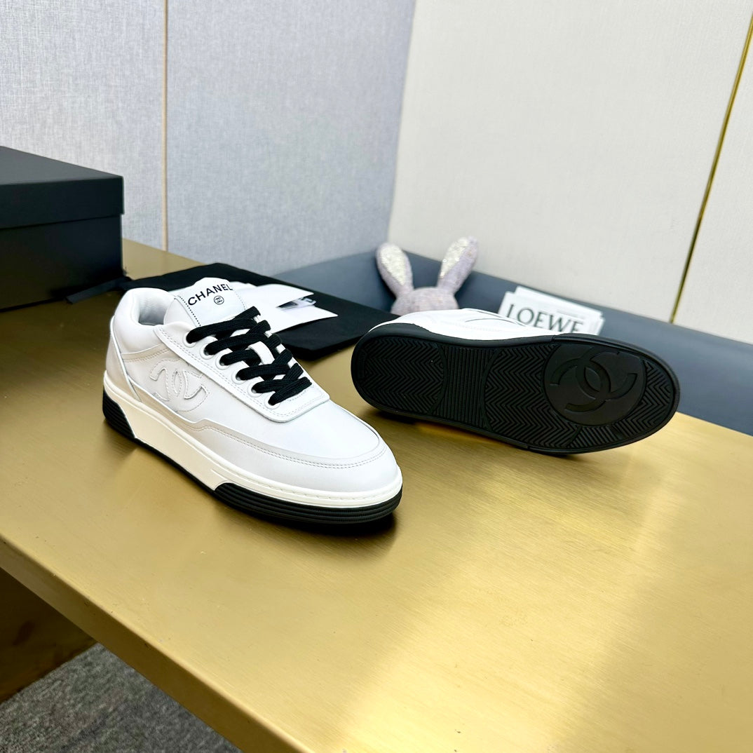 CC 2024 Interlocking Logo Sneakers White Black Cowhide 980941