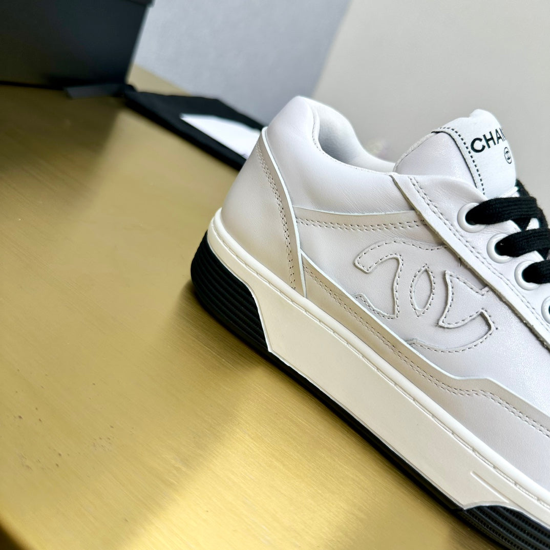 CC 2024 Interlocking Logo Sneakers White Black Cowhide 980941