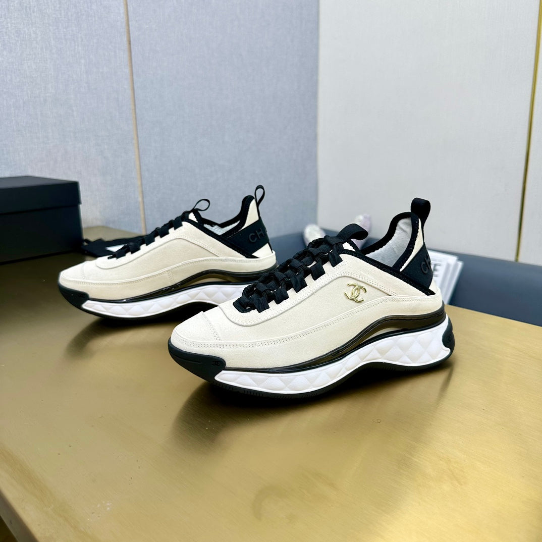 CC 26s Low-Top Chunky Sneakers Ivory Suede Mesh Textile 980832