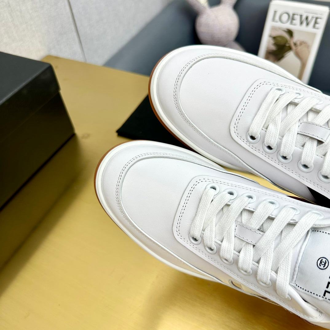 CC 2024 Interlocking Logo Sneakers White Brown Cowhide 980925