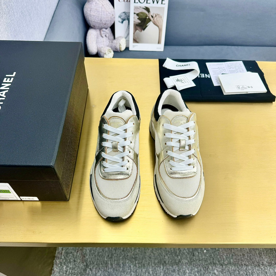 CC 26s Metallic Casual Sneakers Cream Mesh Suede Leather 981002