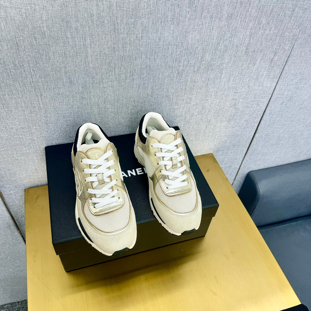 CC 26s Metallic Casual Sneakers Cream Mesh Suede Leather 981002