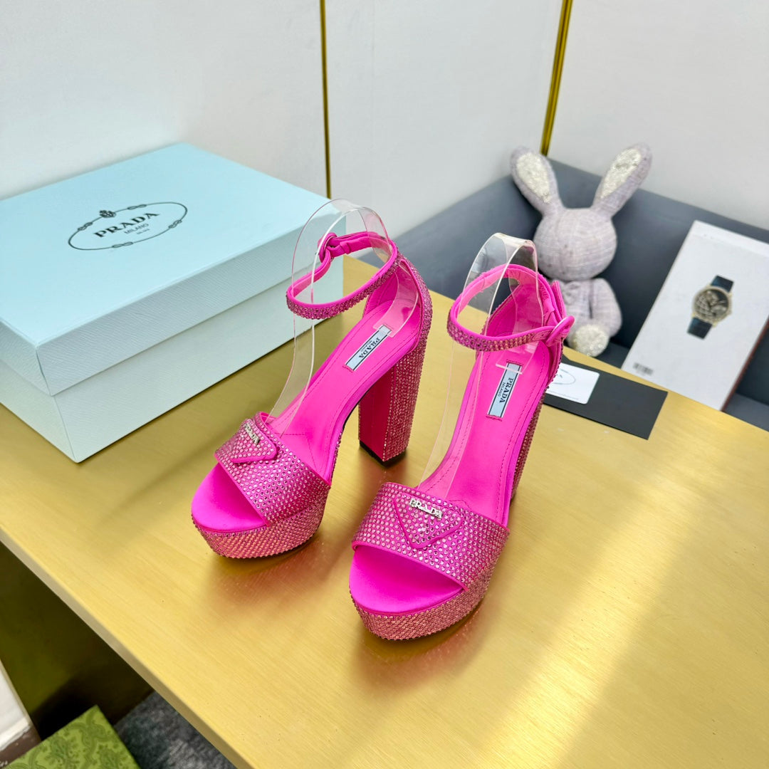 Prada 26s Platform Sandals Rose Pink Rhinestone 140615