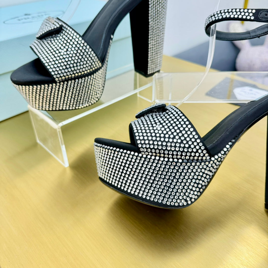 Prada 26s Platform Sandals Black Rhinestone 140616