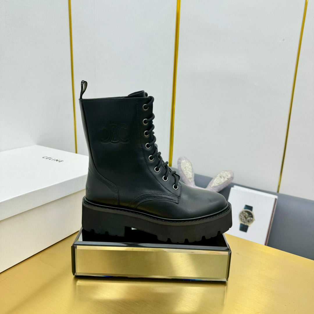Celine 26s Bulky Lace-up Boot Black Calfskin 987335