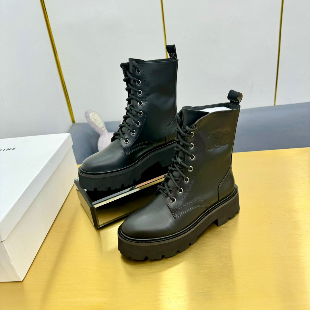 Celine 26s Bulky Lace-up Boot Black Calfskin 987335