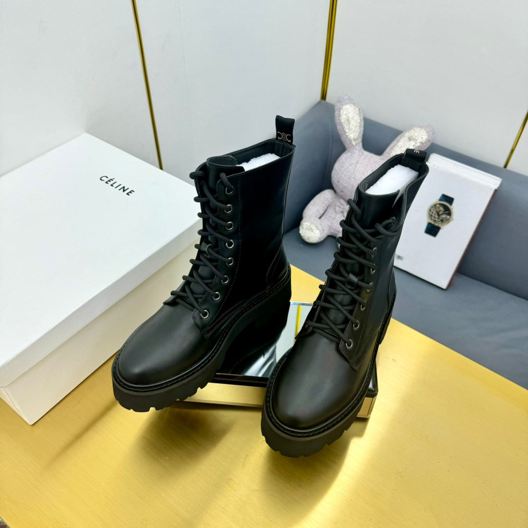Celine 26s Bulky Lace-up Boot Black Calfskin 987335