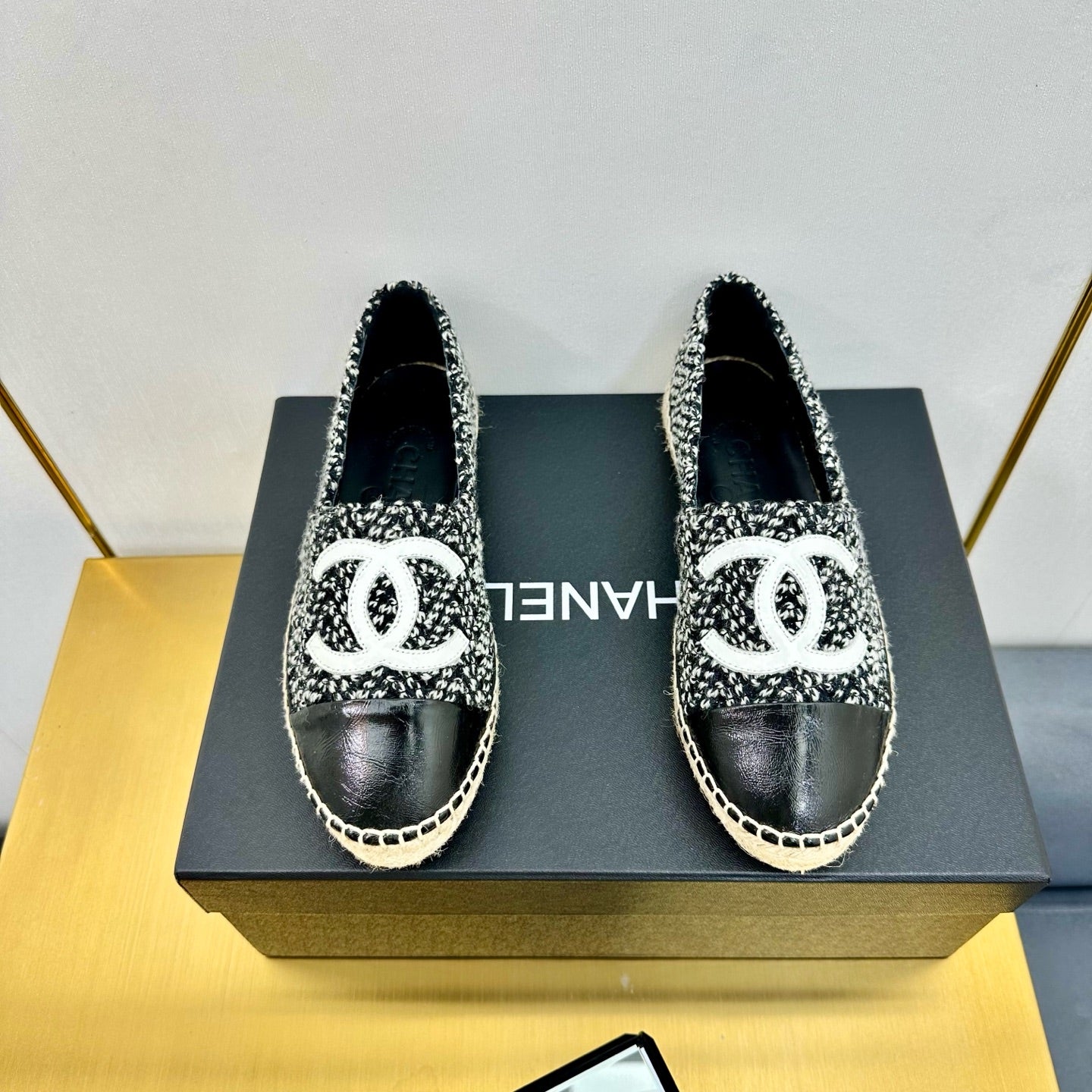 CC 25s Slip–on Espadrilles Black/White Wool 297818