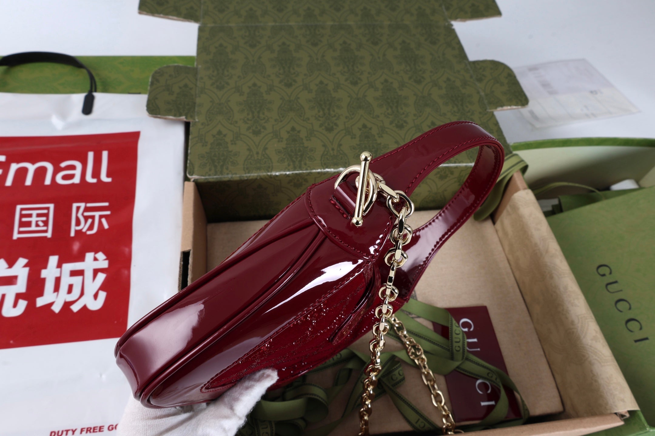Gucci Jackie 1961 Mini Bag Red Patent Leather Crystals