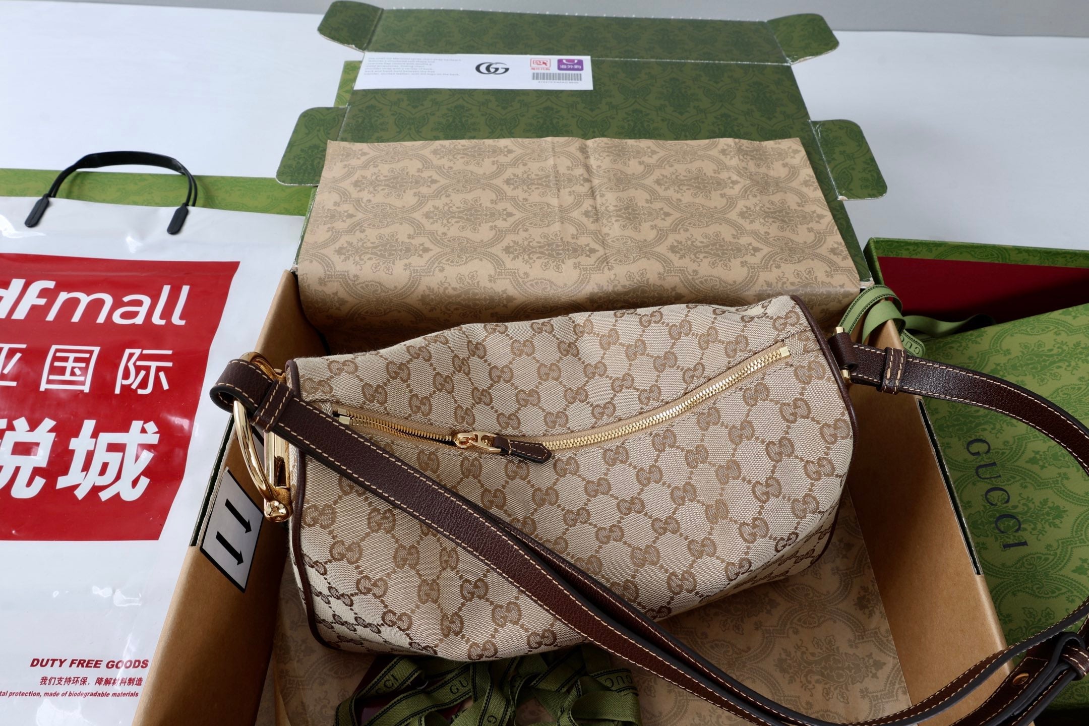 GG Half Horsebit Mini Shoulder Bag Beige Brown Canvas