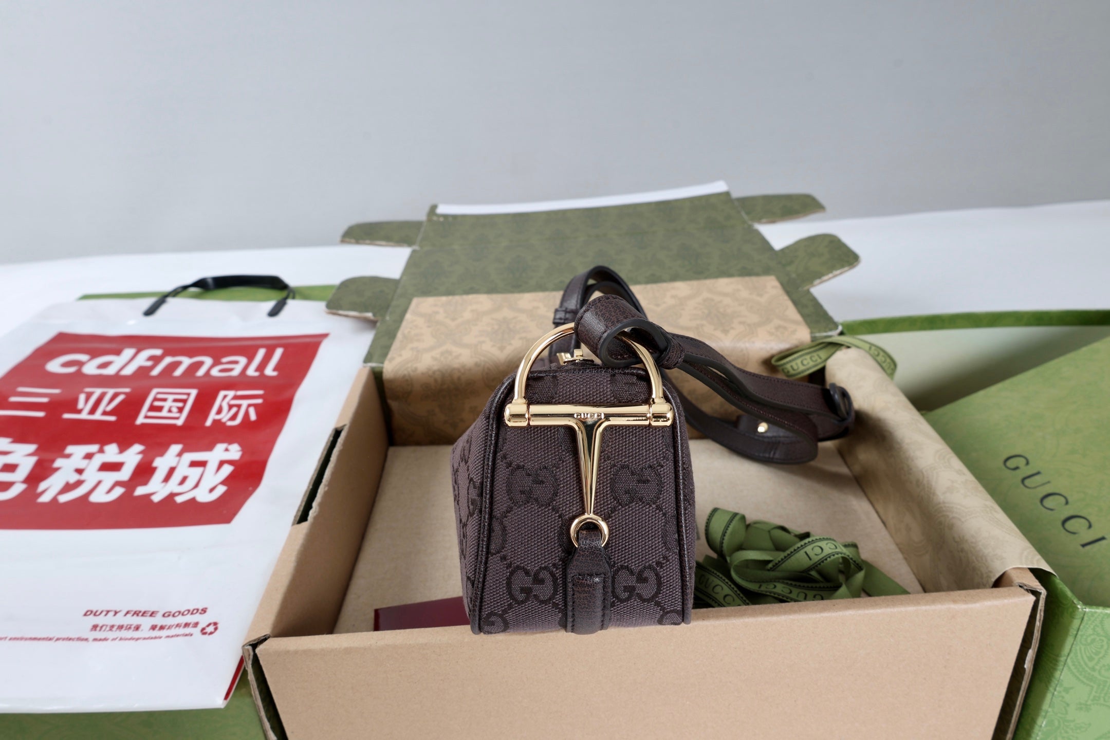 GG Half Horsebit Mini Shoulder Bag Brown Canvas