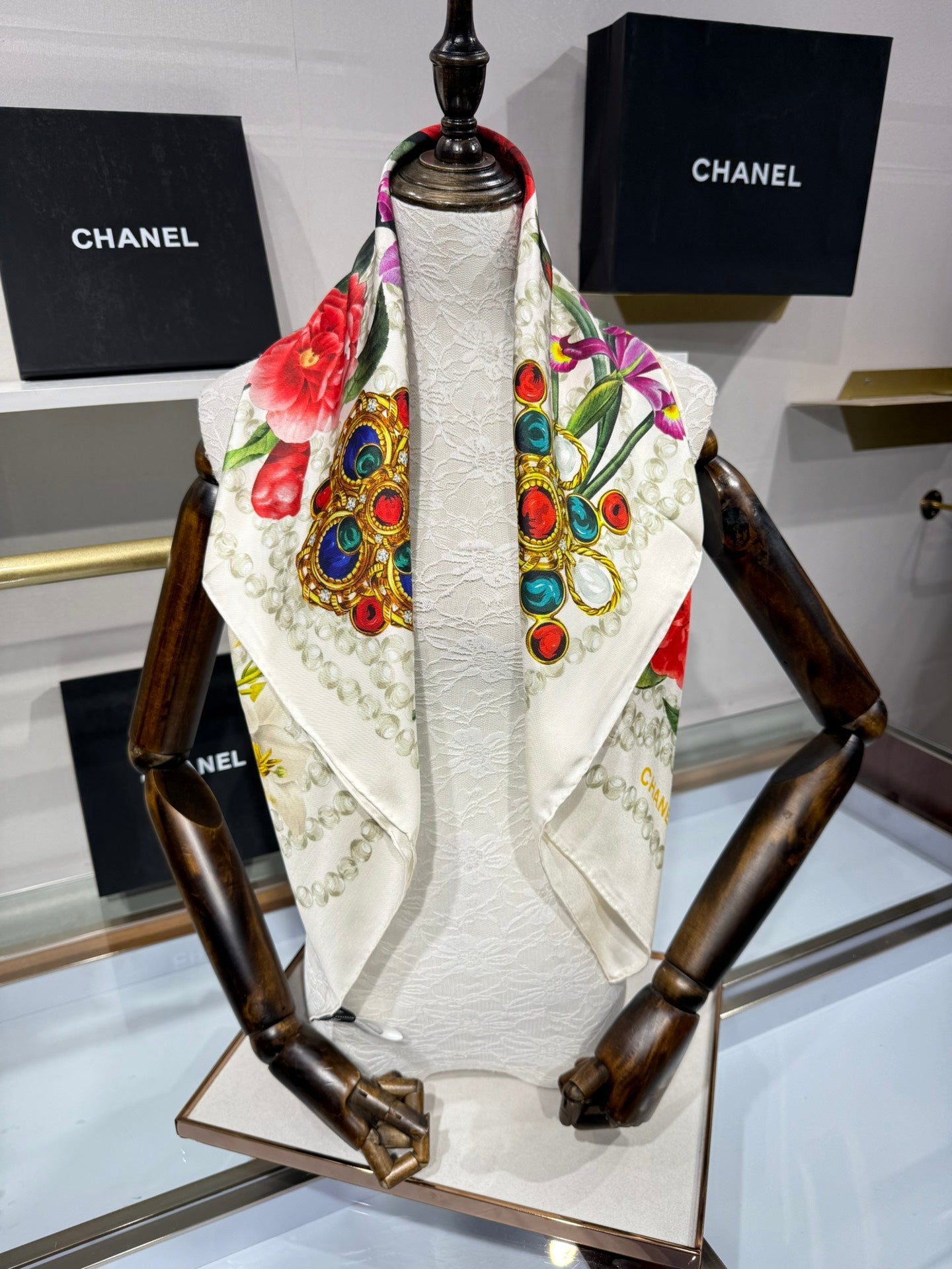 CC Bandana 90 Scarf White Colorful Silk Satin
