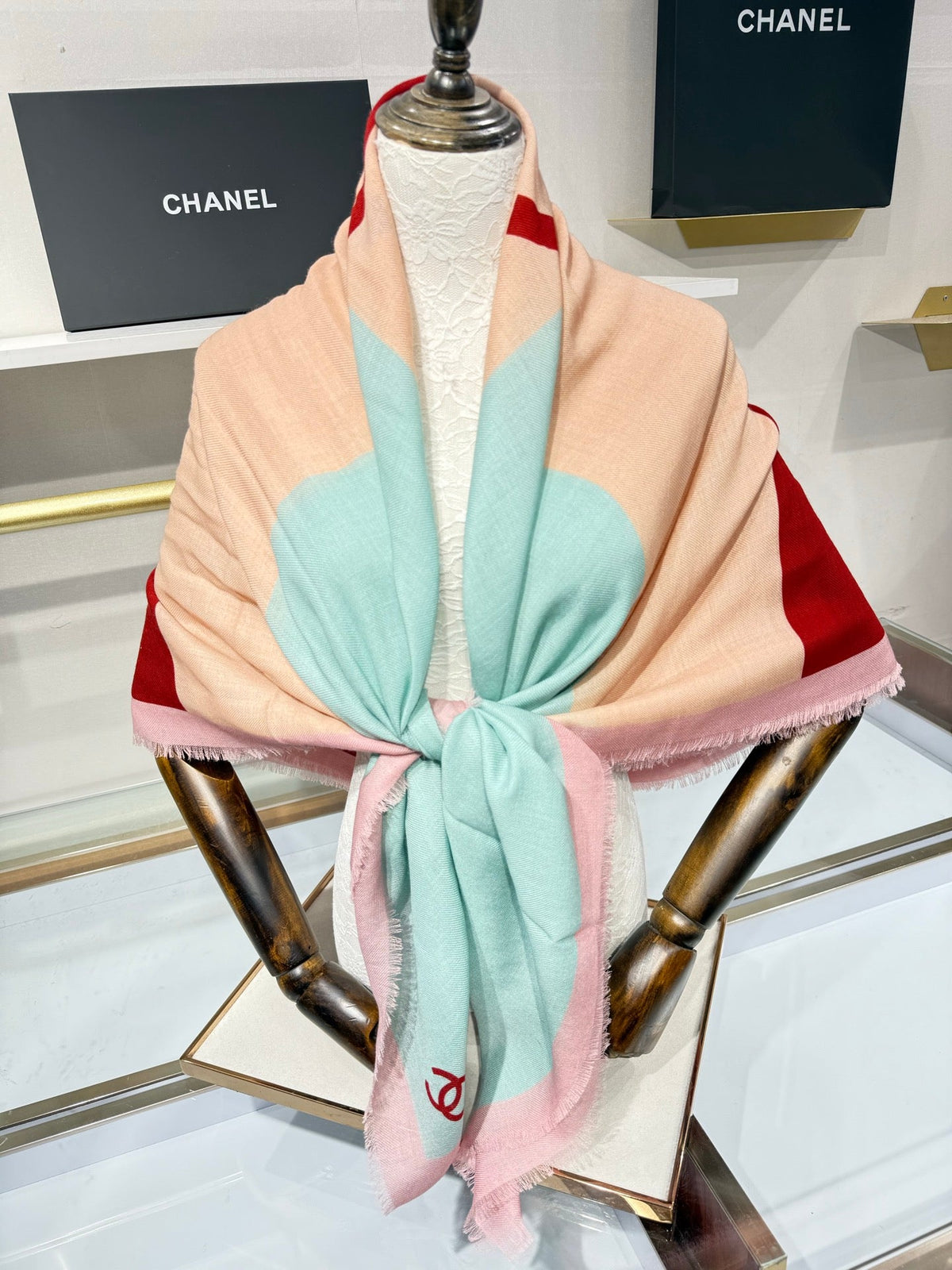 CC 26s Colorblock CC Logo Scarf 140cm Multicolor Cashmere Silk 220045