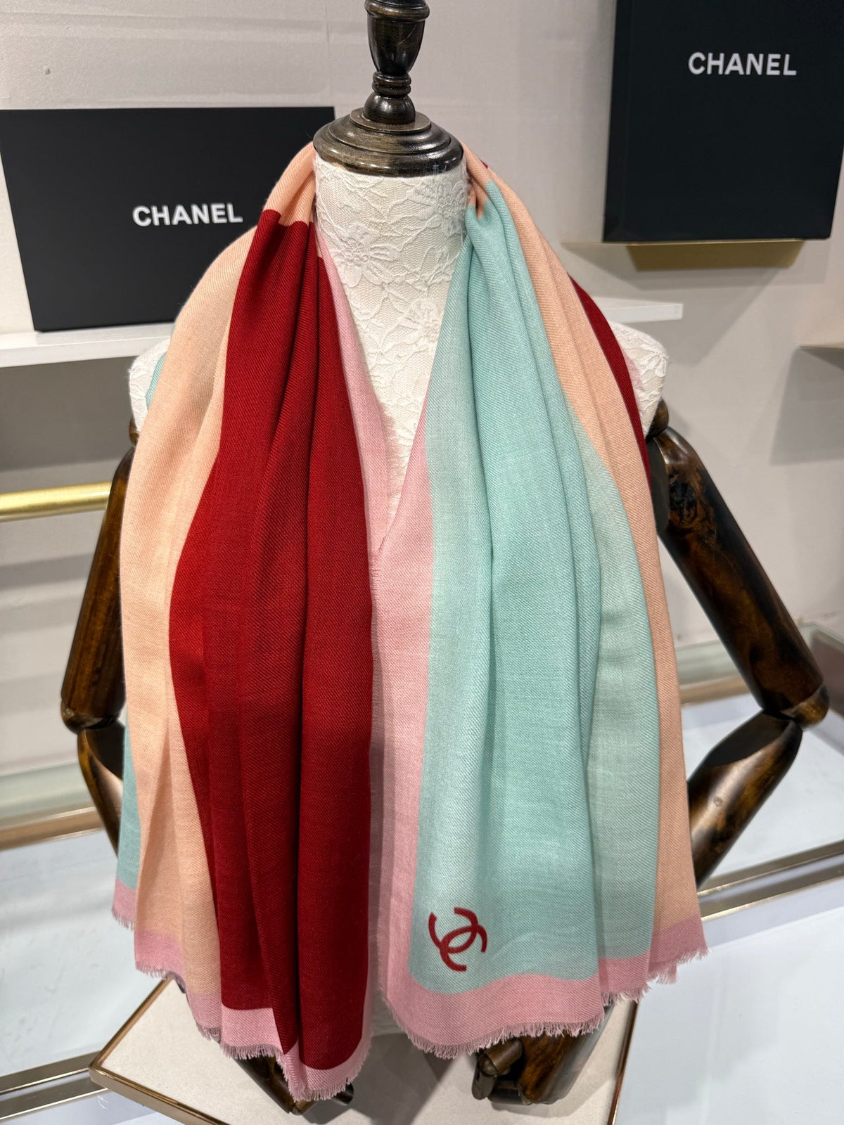 CC 26s Colorblock CC Logo Scarf 140cm Multicolor Cashmere Silk 220045