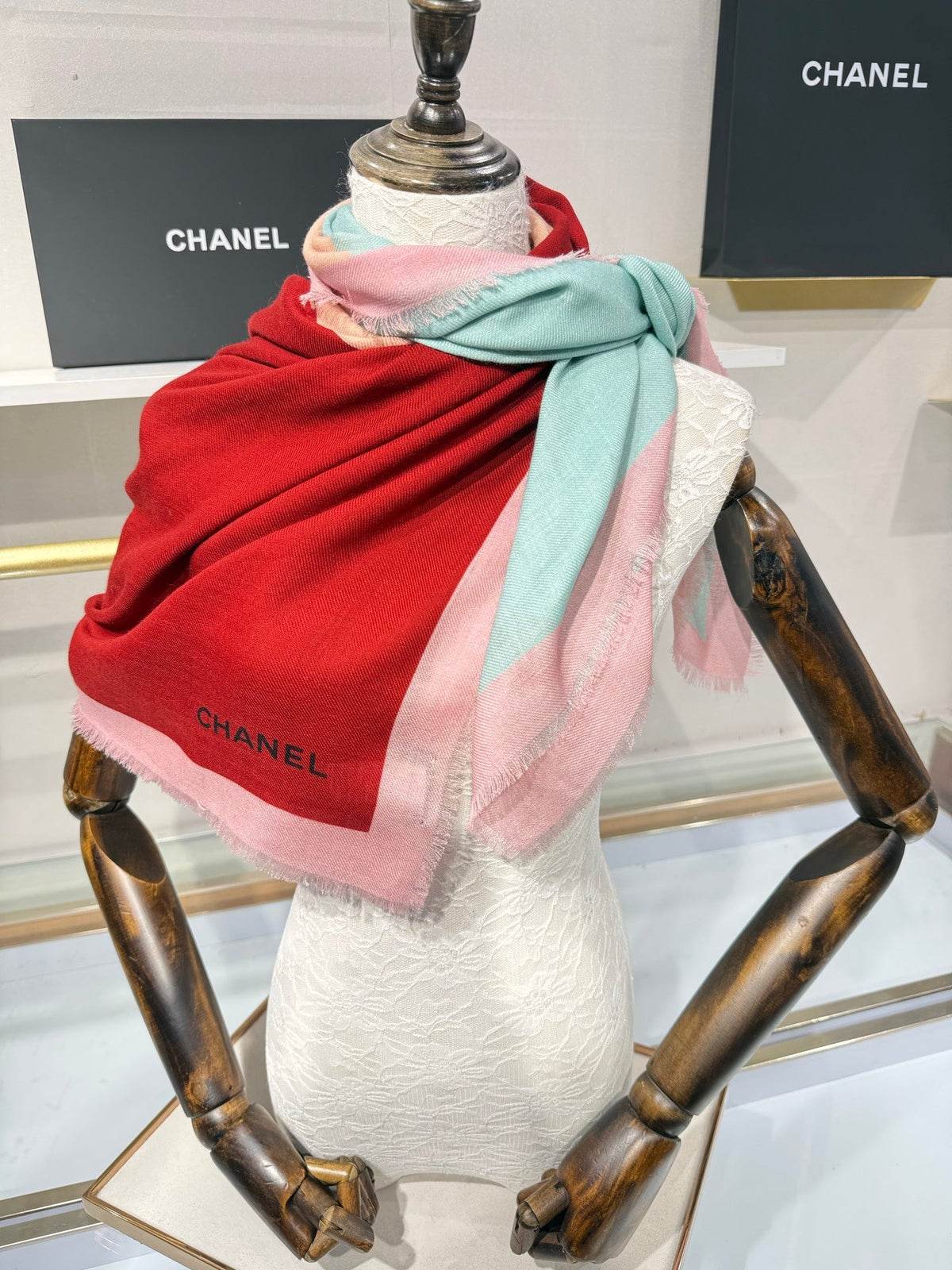 CC 26s Colorblock CC Logo Scarf 140cm Multicolor Cashmere Silk 220045