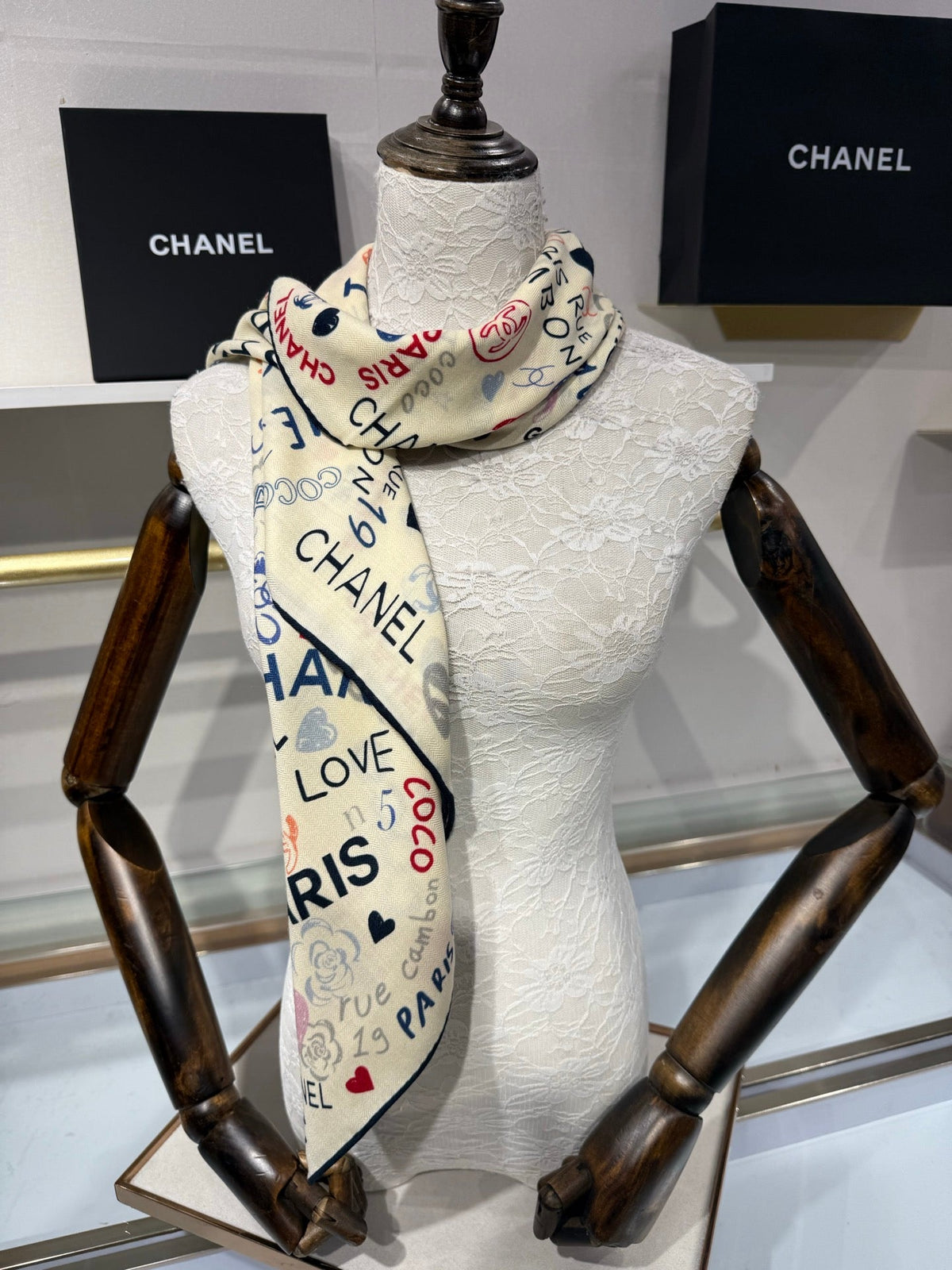 CC 26s Graffiti Typography Square Scarf 90x90cm White Multicolor Cashmere Silk 220089