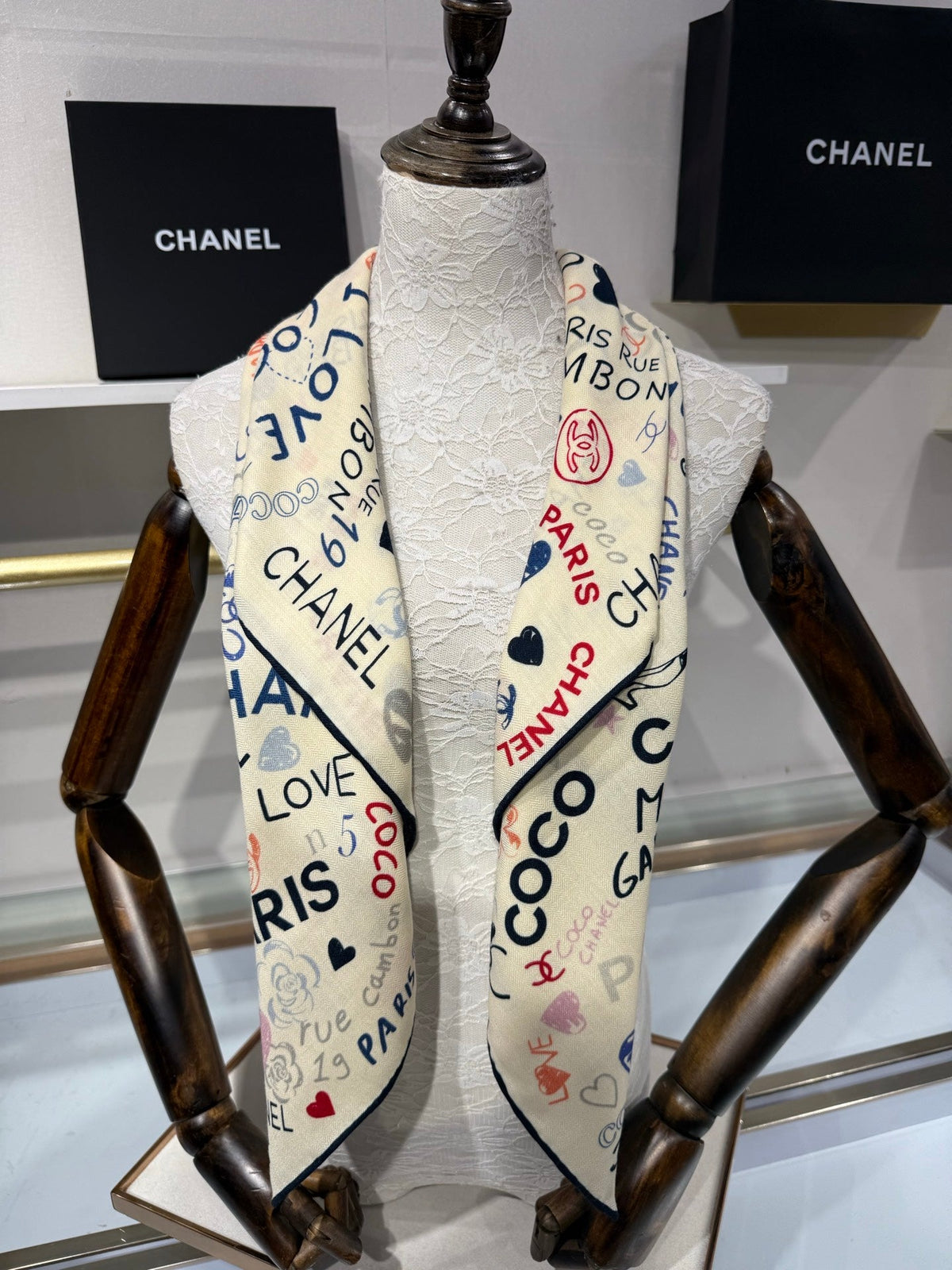 CC 26s Graffiti Typography Square Scarf 90x90cm White Multicolor Cashmere Silk 220089