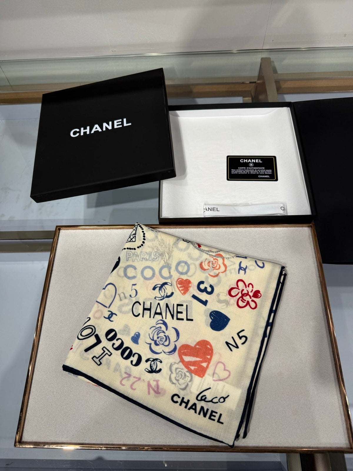 CC 26s Graffiti Typography Square Scarf 90x90cm White Multicolor Cashmere Silk 220089