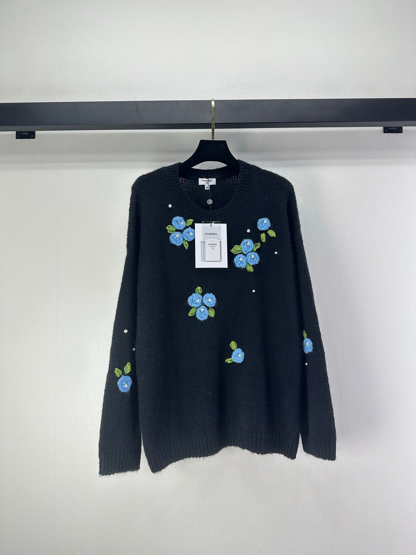 CC Floral Long-Sleeved Sweater Black Wool Nylon 345974