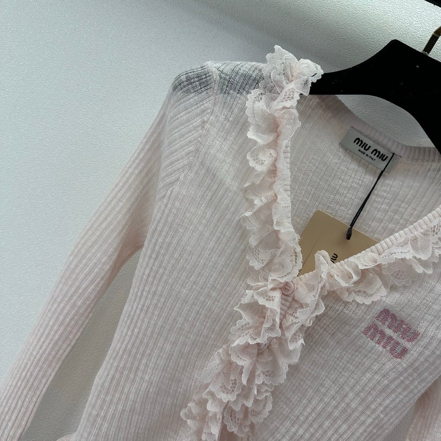 Miu 26s Lace Cardigan Light Pink Tencel Polyester 395470