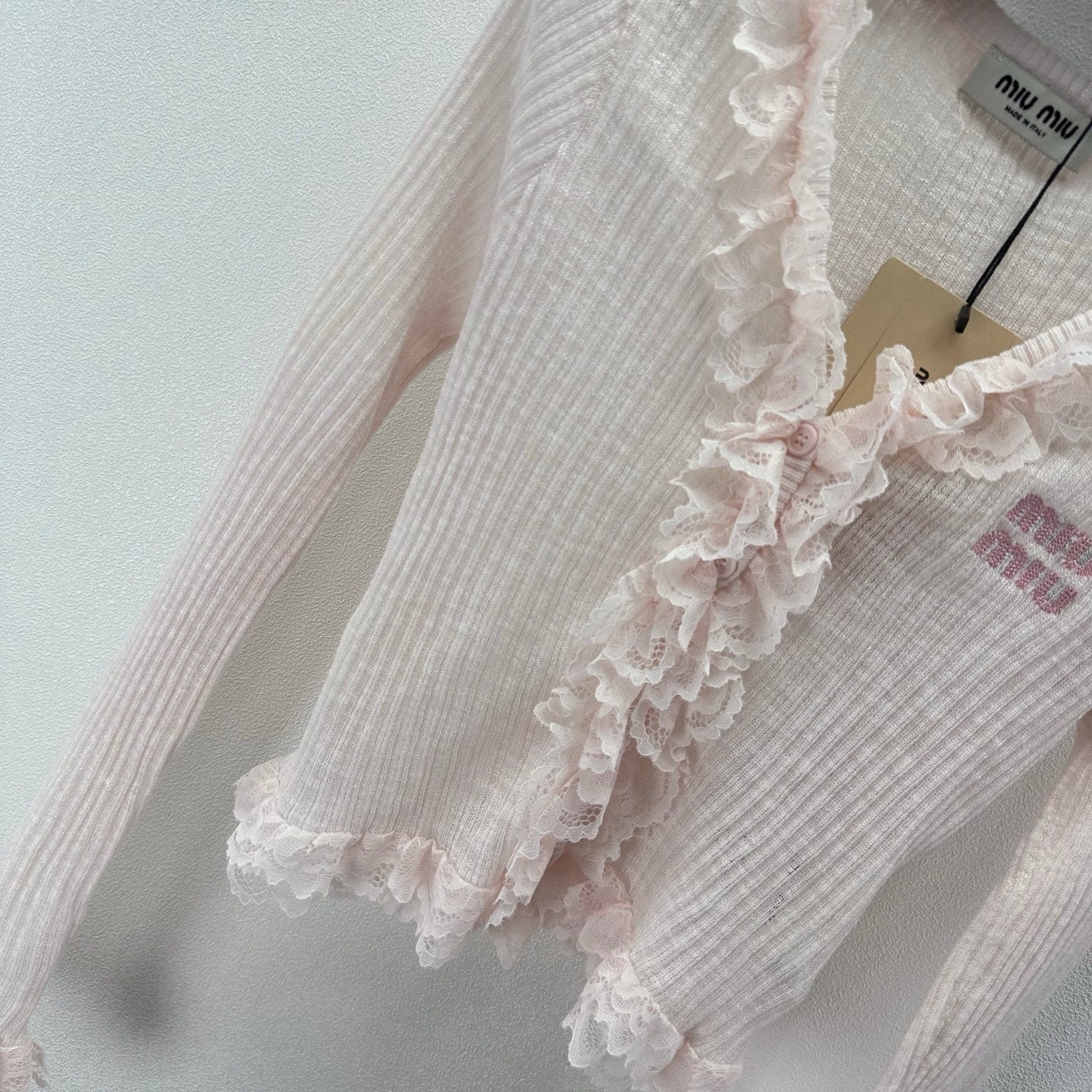 Miu 26s Lace Cardigan Light Pink Tencel Polyester 395470
