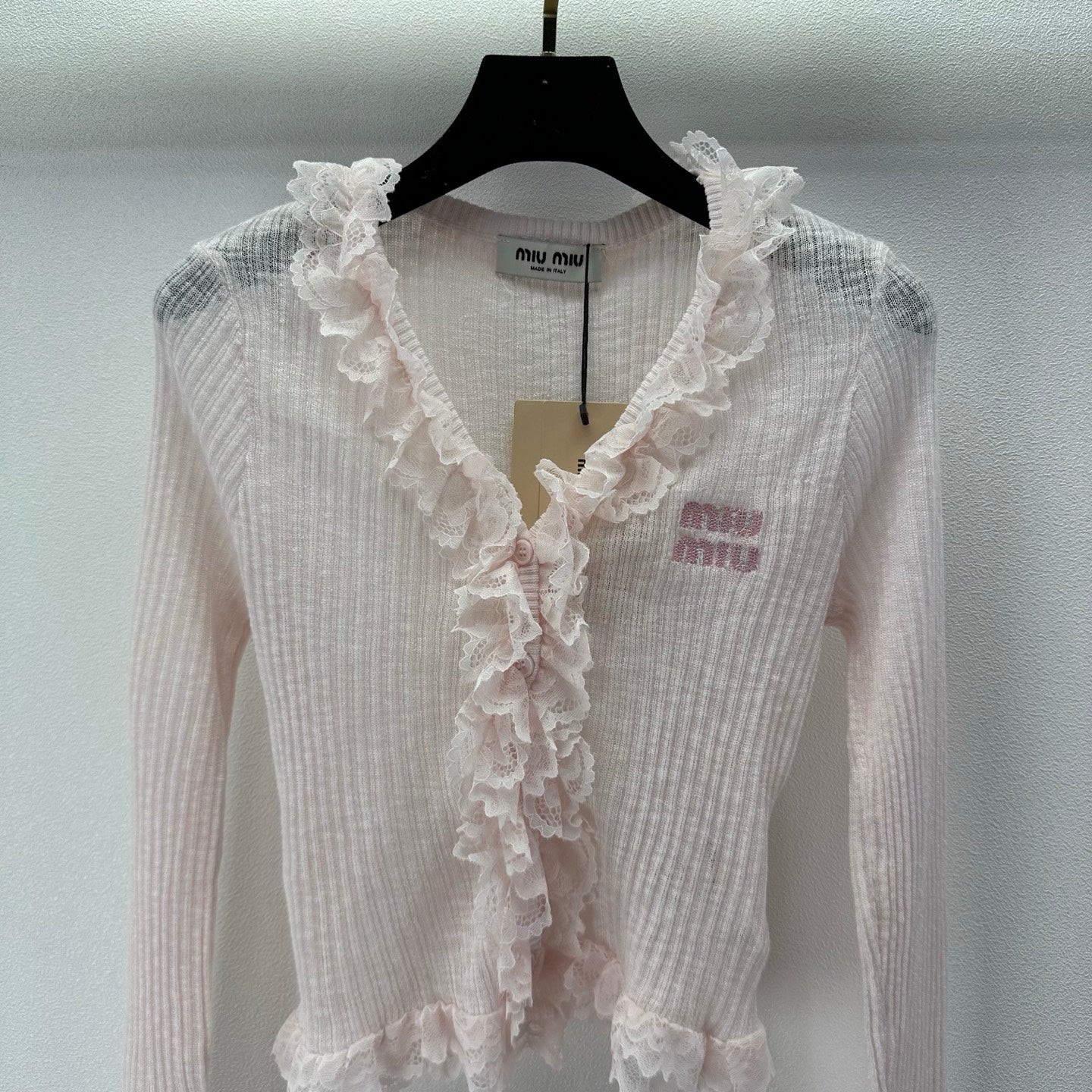 Miu 26s Lace Cardigan Light Pink Tencel Polyester 395470