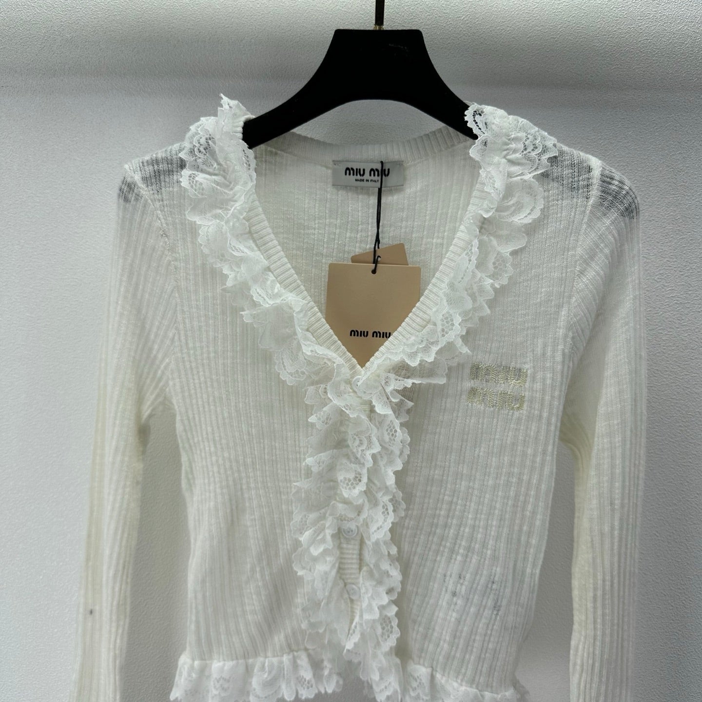Miu 26s Lace Cardigan White Tencel Polyester 395471