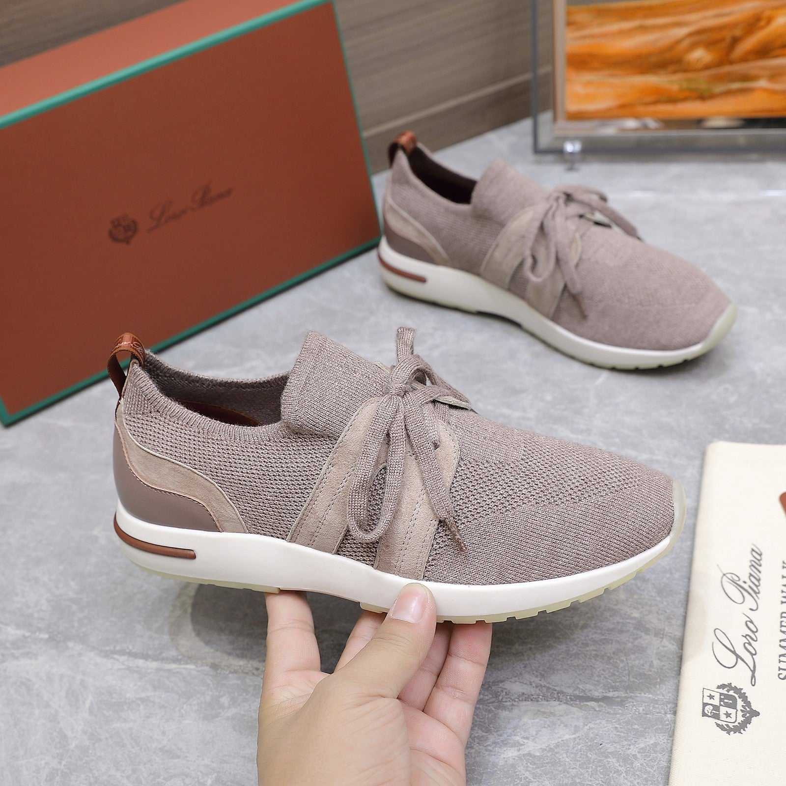 LP lady Flexy Walk Sneaker Pink Wool And Calfskin 310454