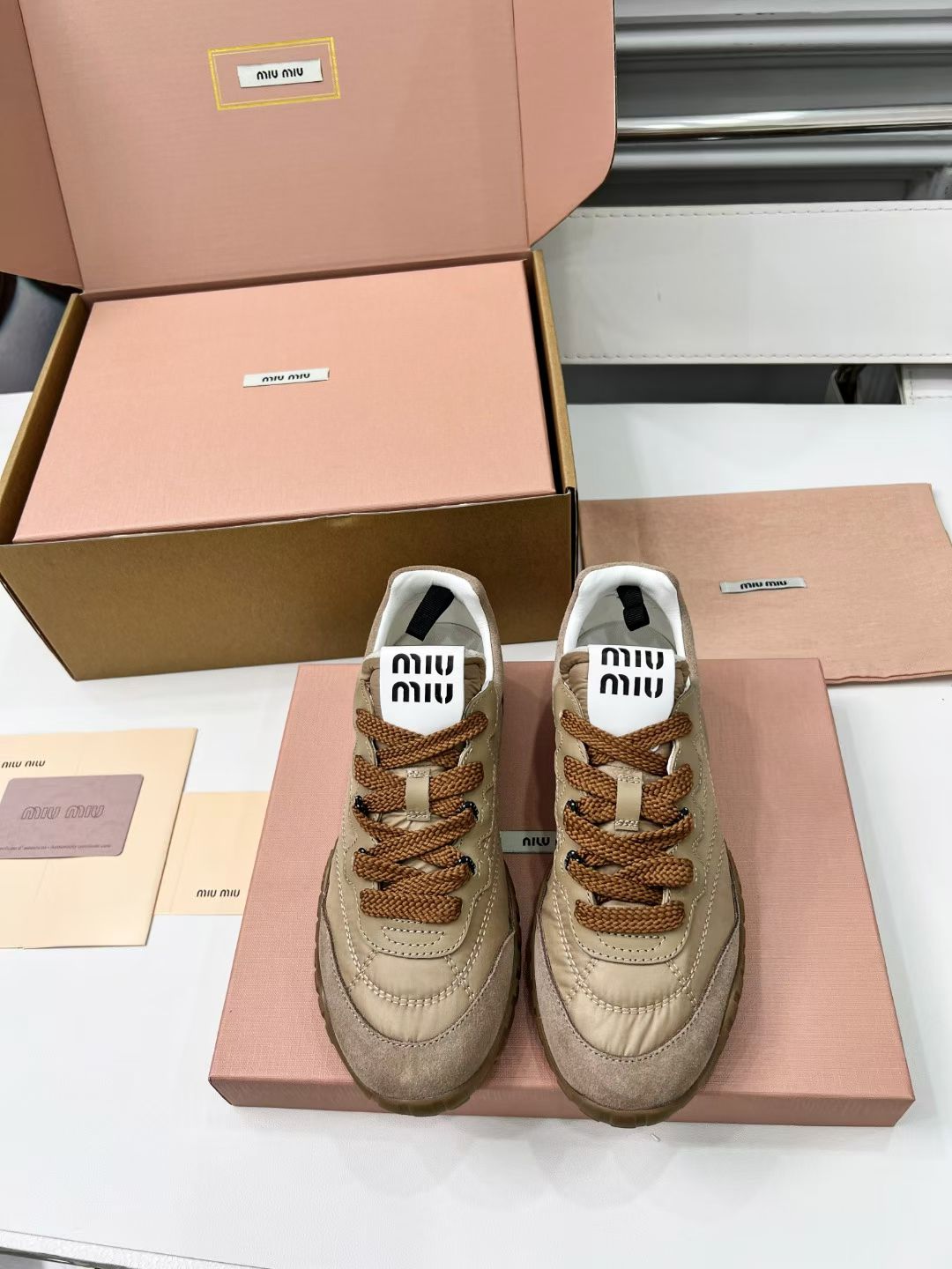 Miu TYRE Sneakers Brown Suede Technical Fabric 456327