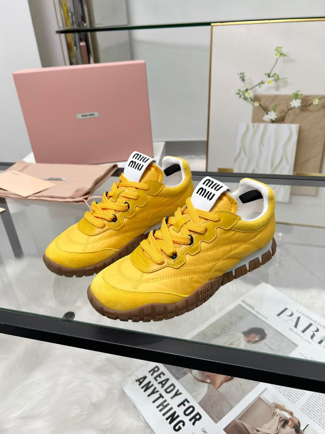 Miu TYRE Sneakers Yellow Suede  Technical Fabric 456332