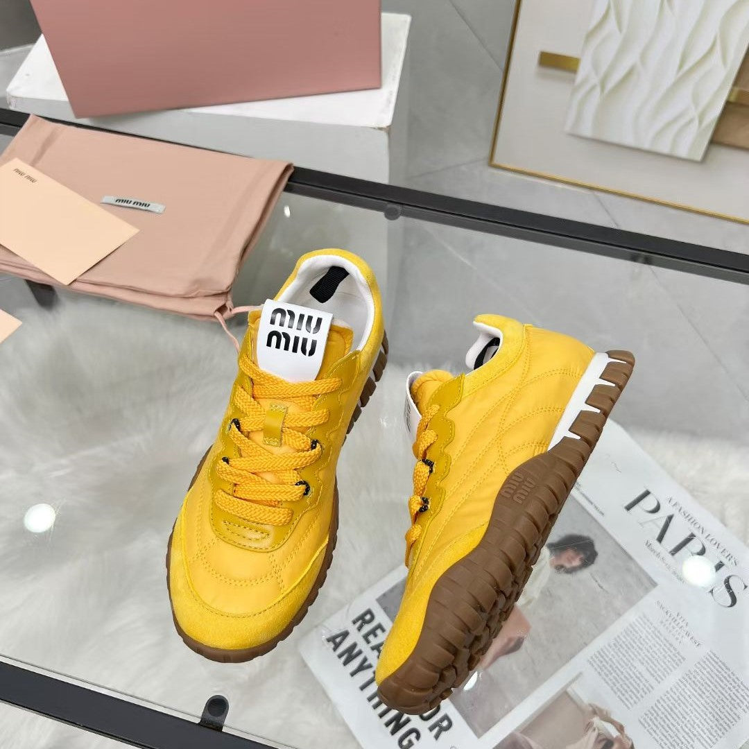 Miu TYRE Sneakers Yellow Suede  Technical Fabric 456332