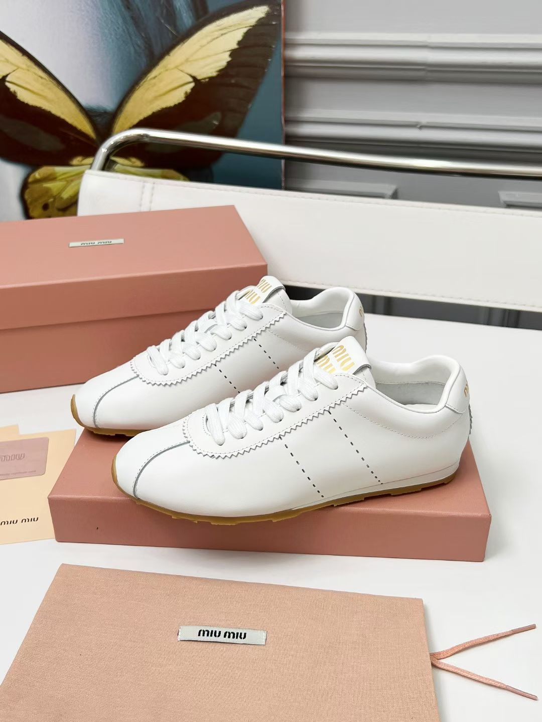 Miu Plume Sneakers White Cowhide 456354