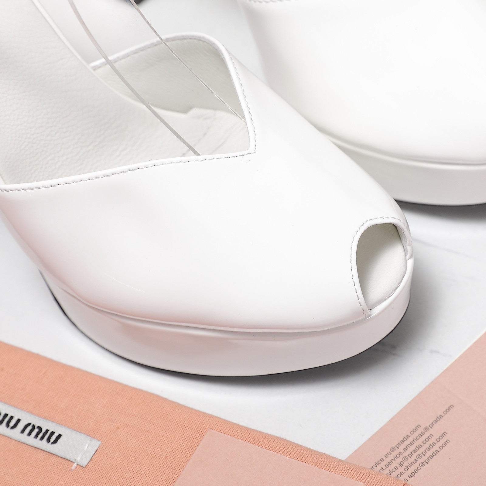 Miu Block-Heel Platform Sandals 125mm White Patent Leather 504174