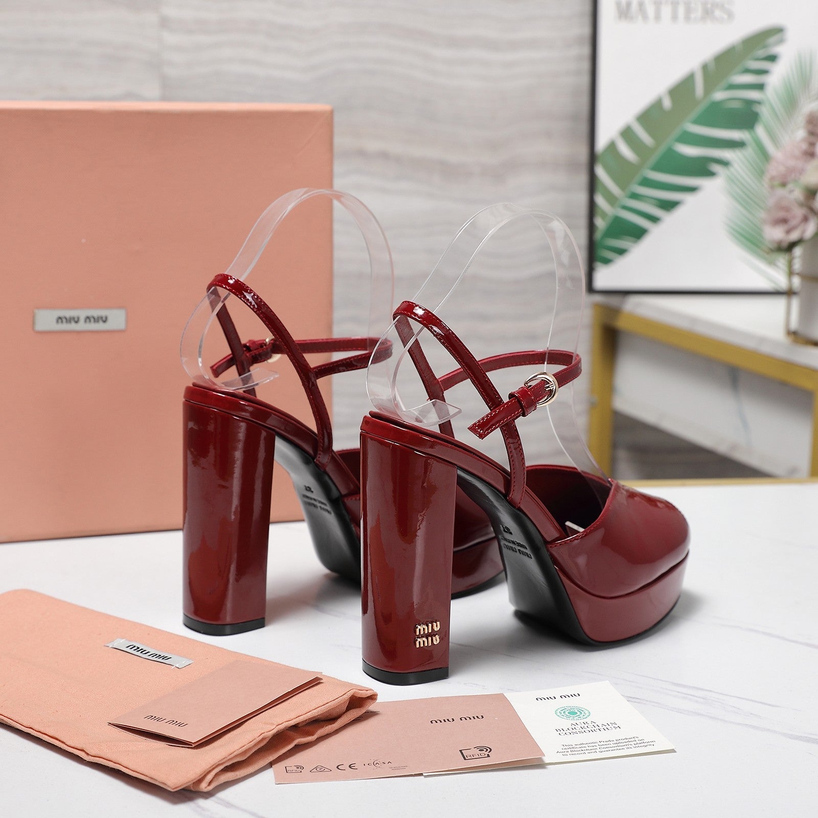 Miu Block-Heel Platform Sandals 125mm Red Patent Leather 504178
