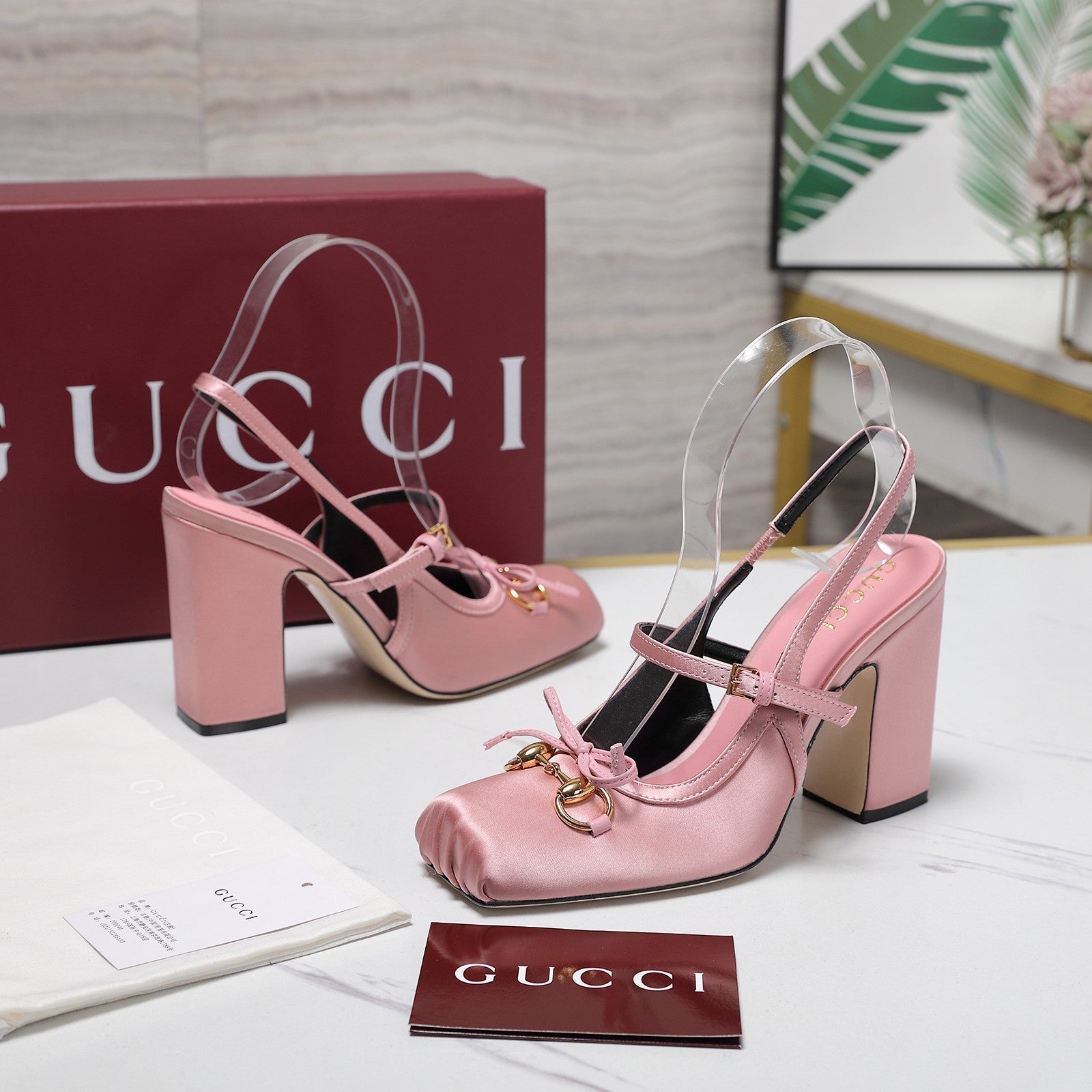 Gucci Horsebit Slingback Pumps Pink  Satin Fabric 504422
