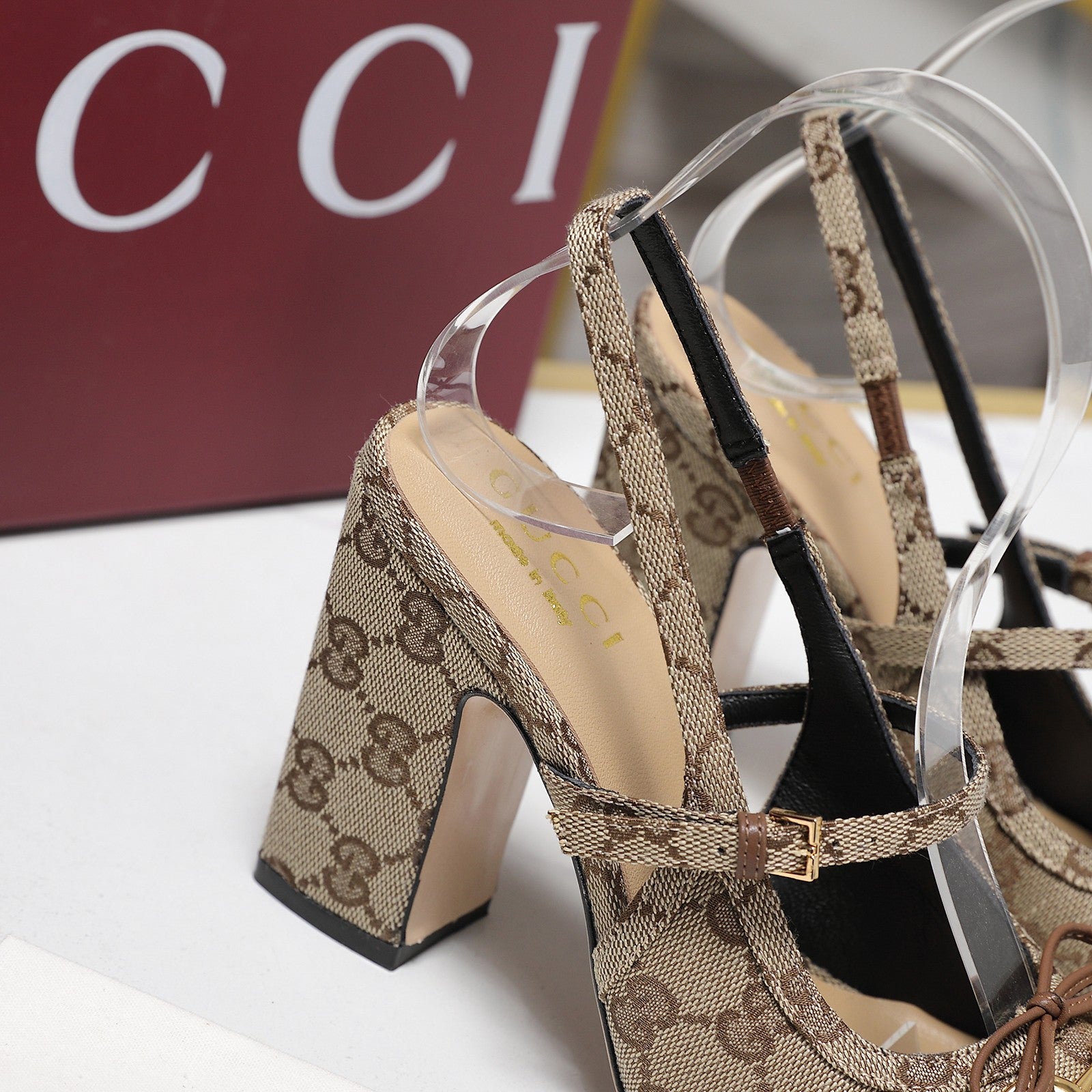 Gucci Horsebit Slingback Pumps Beige Jacquard Canvas 504425