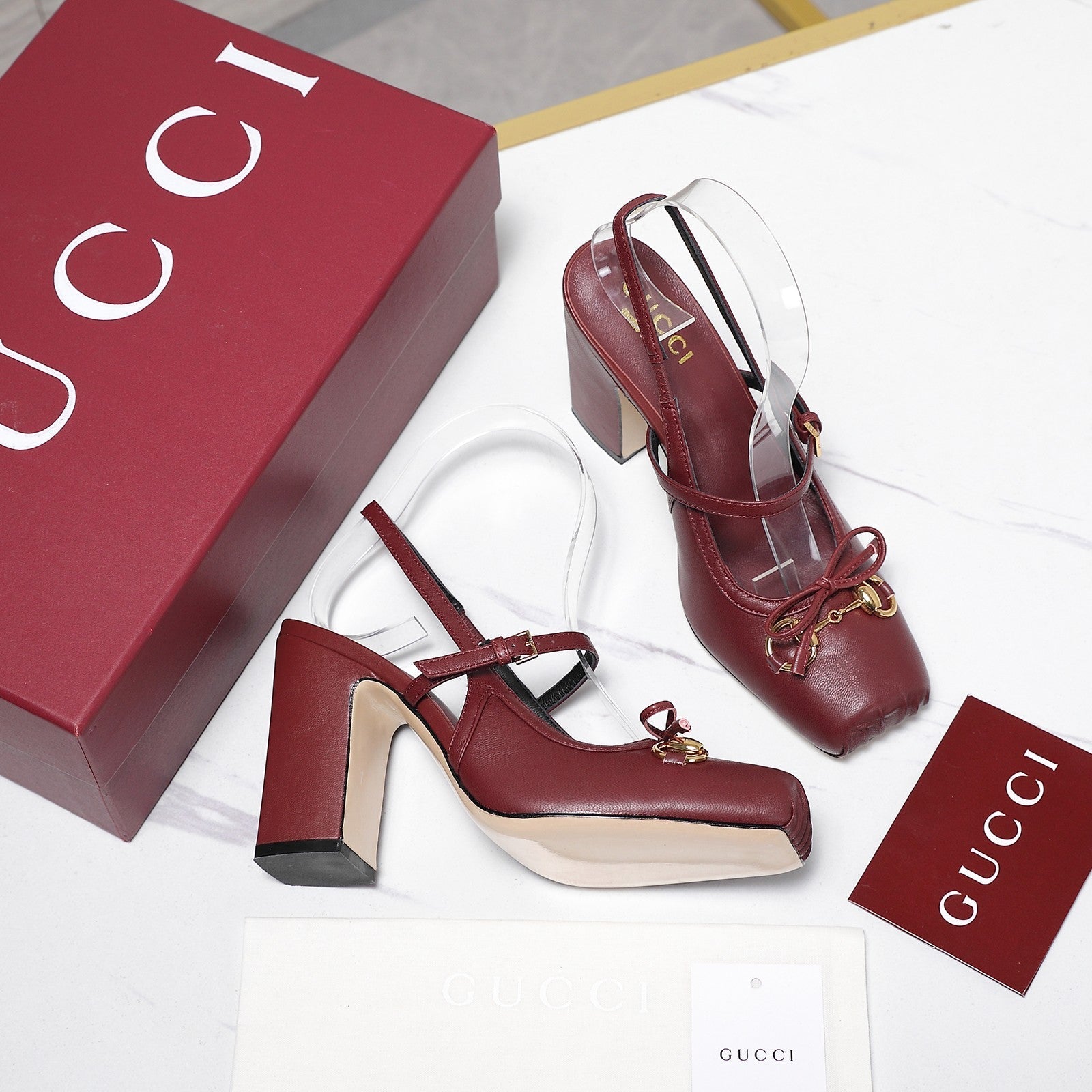 Gucci Horsebit  Slingback Pumps 7CM Red Leather 504427