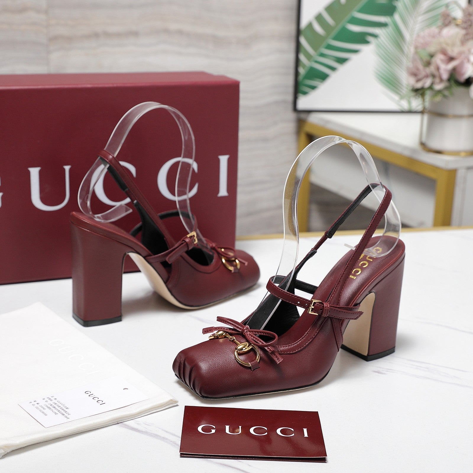 Gucci Horsebit  Slingback Pumps 7CM Red Leather 504427