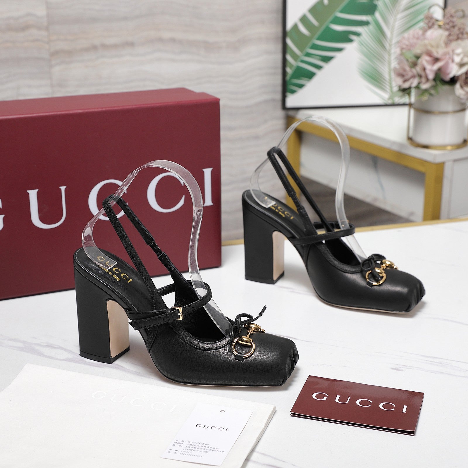 Gucci Horsebit  Slingback Pumps 7CM Black Leather 504428