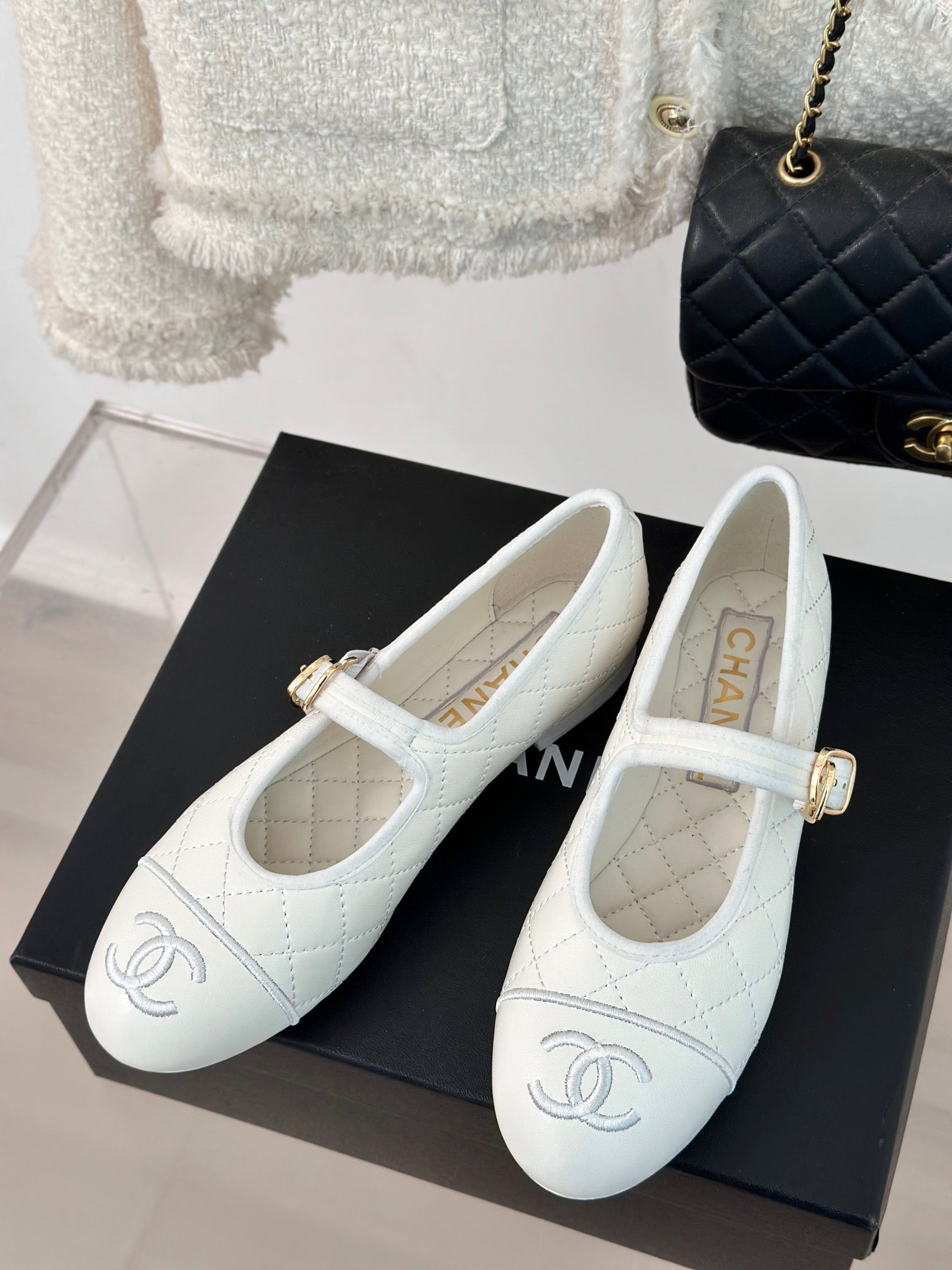 mary jane white quilted lambskin