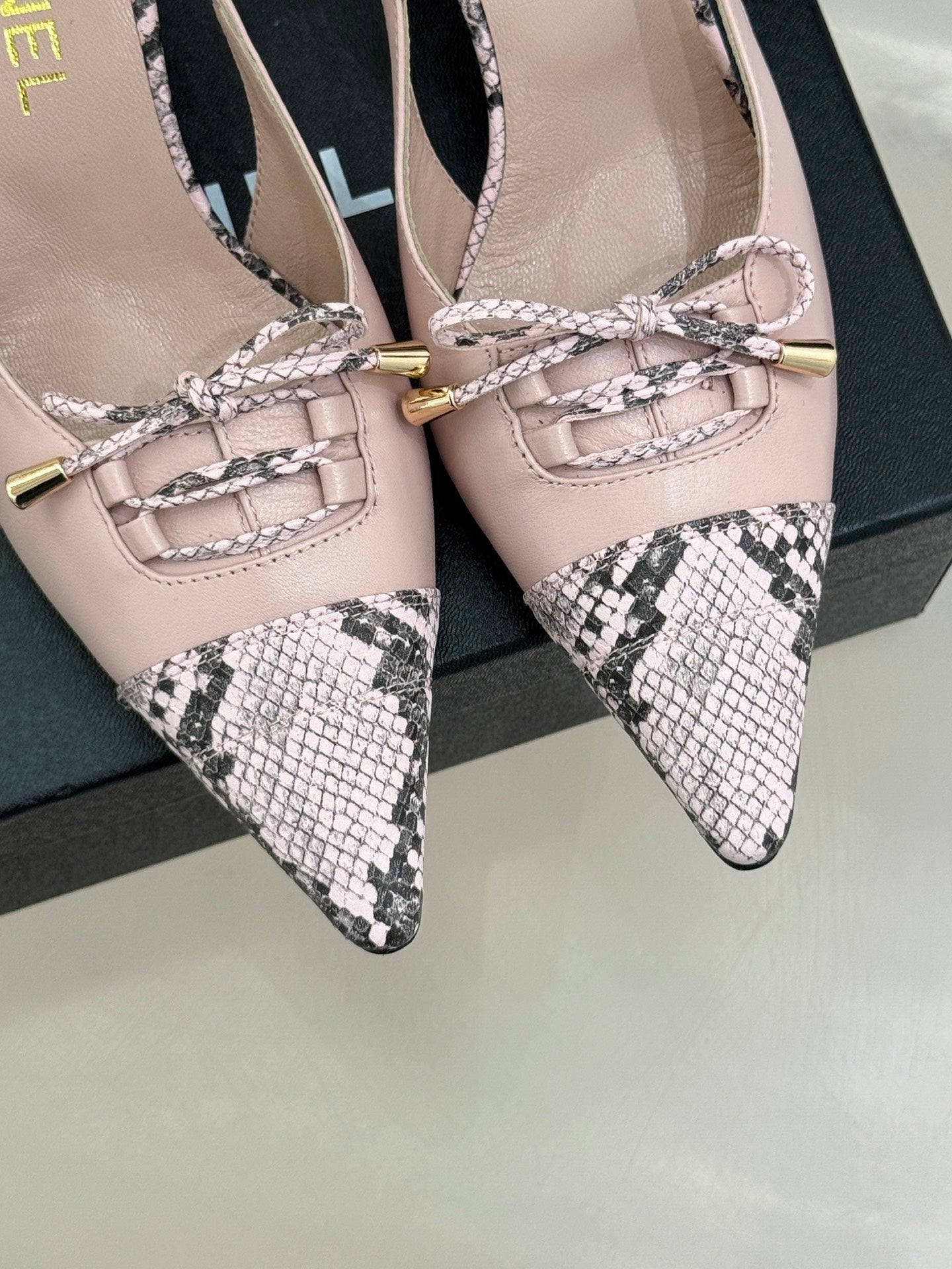 CC 25C Bowknot Slingback Sandal 60mm Light Pink Sheepskin Mix Python Pattern 265654