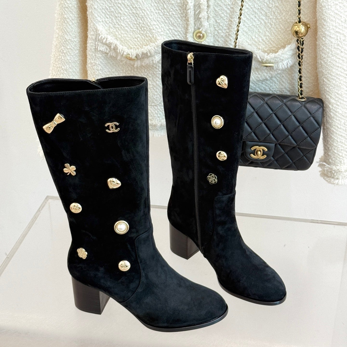 CC High Heel Boots Black Suede Mix Charm 512032