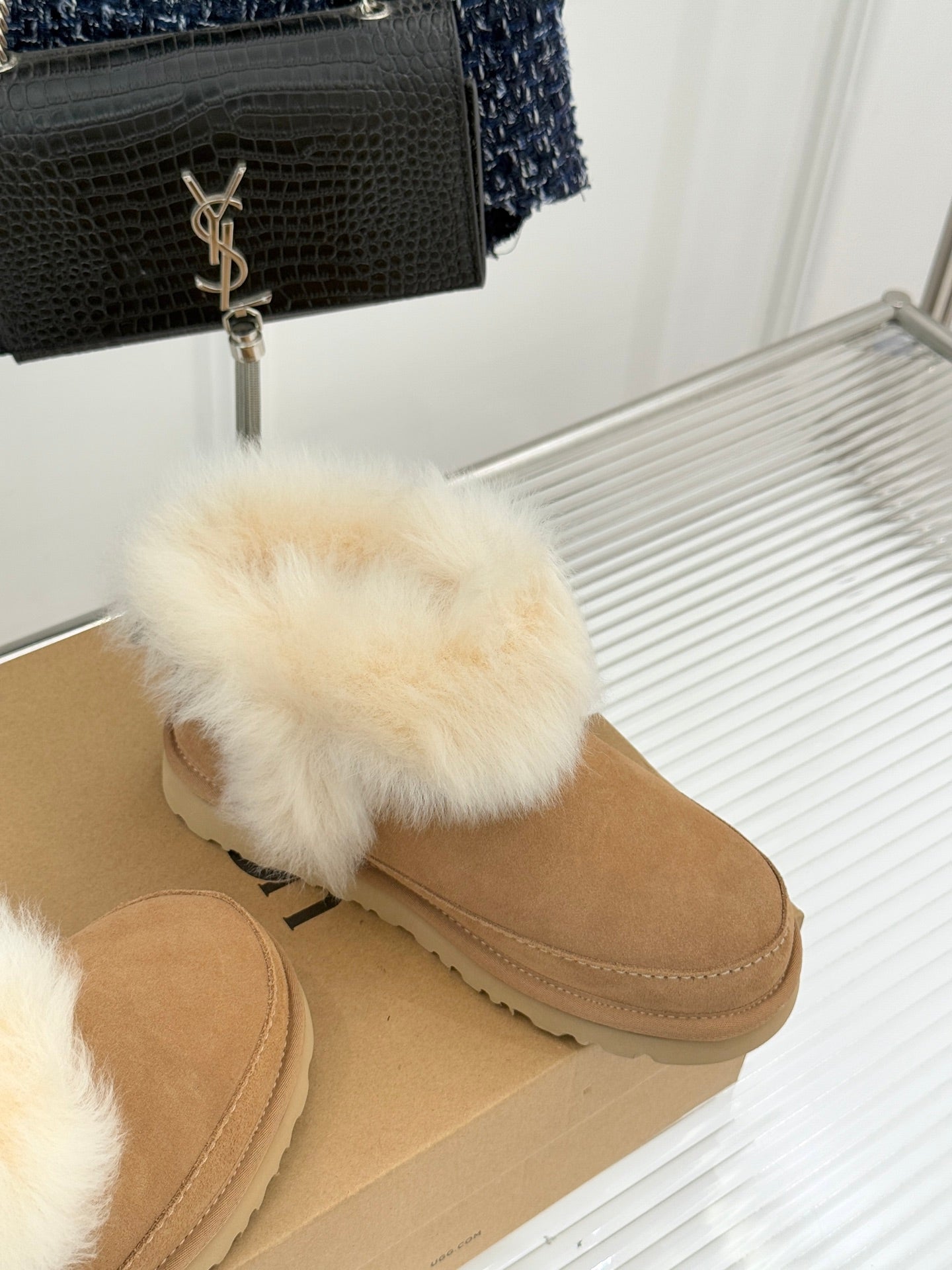 UGG Classic Ultra Mini Chalet Boots Warm Brown Suede Sheepskin Cuff 517488