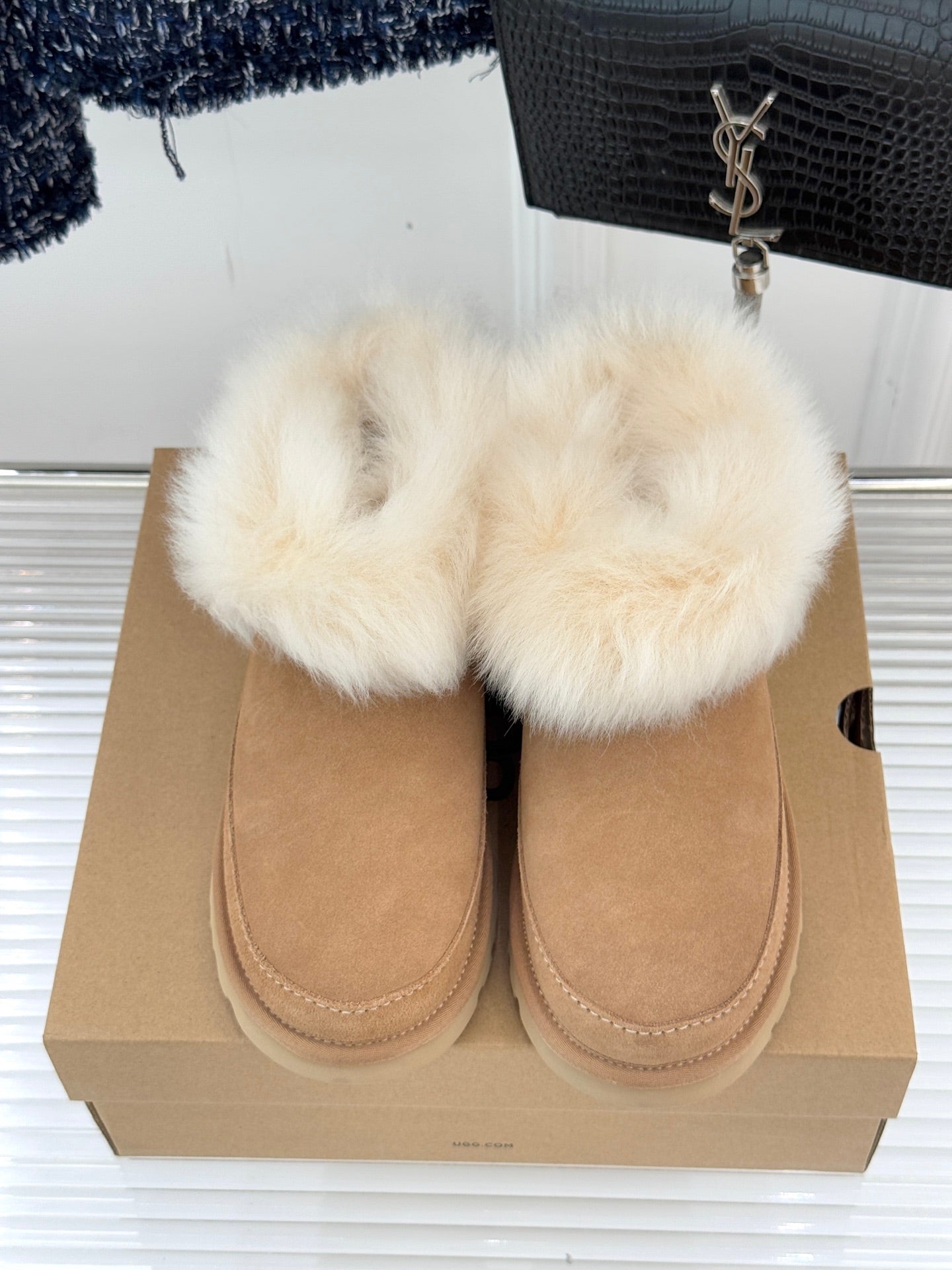UGG Classic Ultra Mini Chalet Boots Warm Brown Suede Sheepskin Cuff 517488