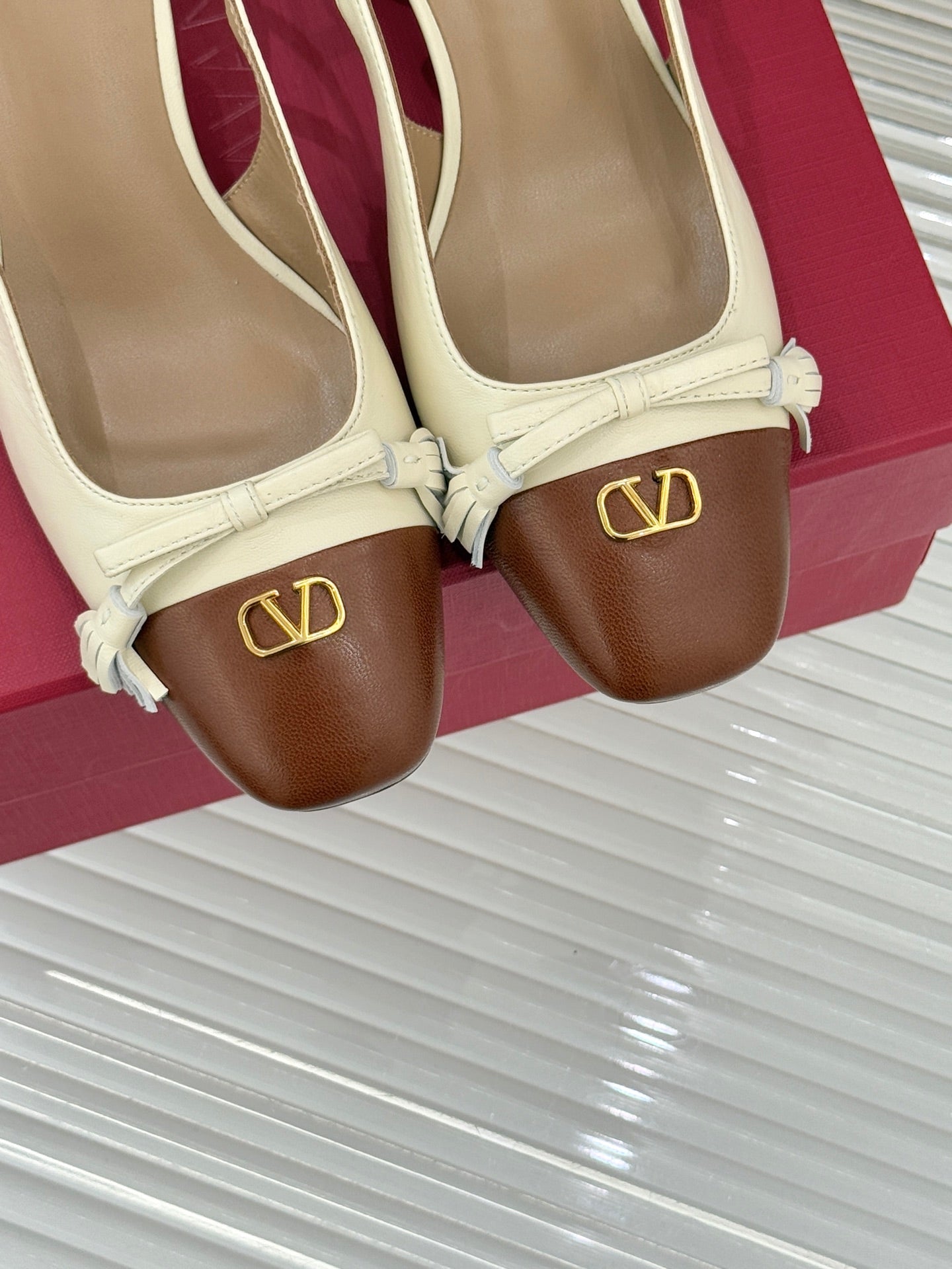 Valet Du Roi Kidskin Slingback 6cm Brown Cream Sheepskin 702243