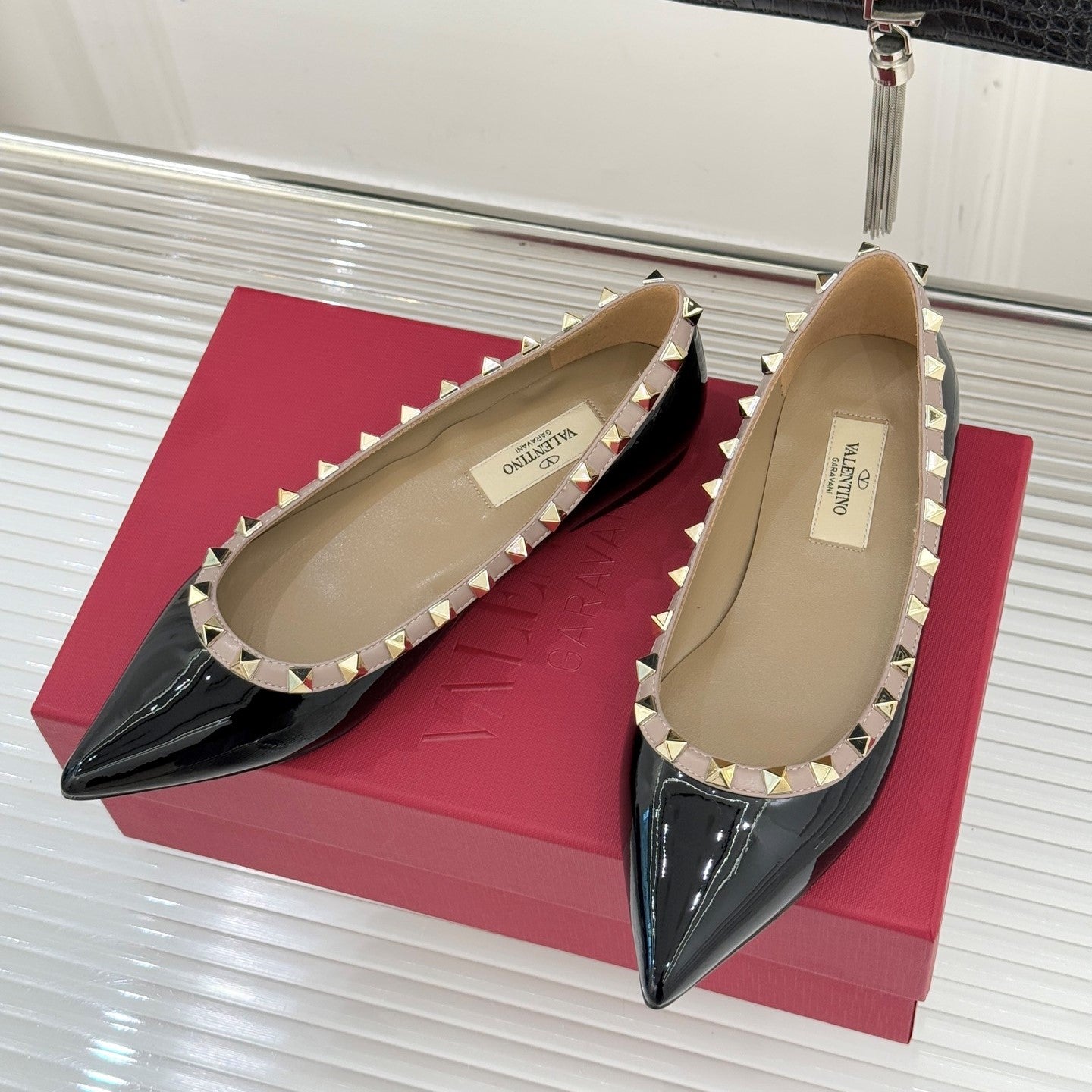 Valentino Rockstud Ballet Flat Black Patent Leather 642995