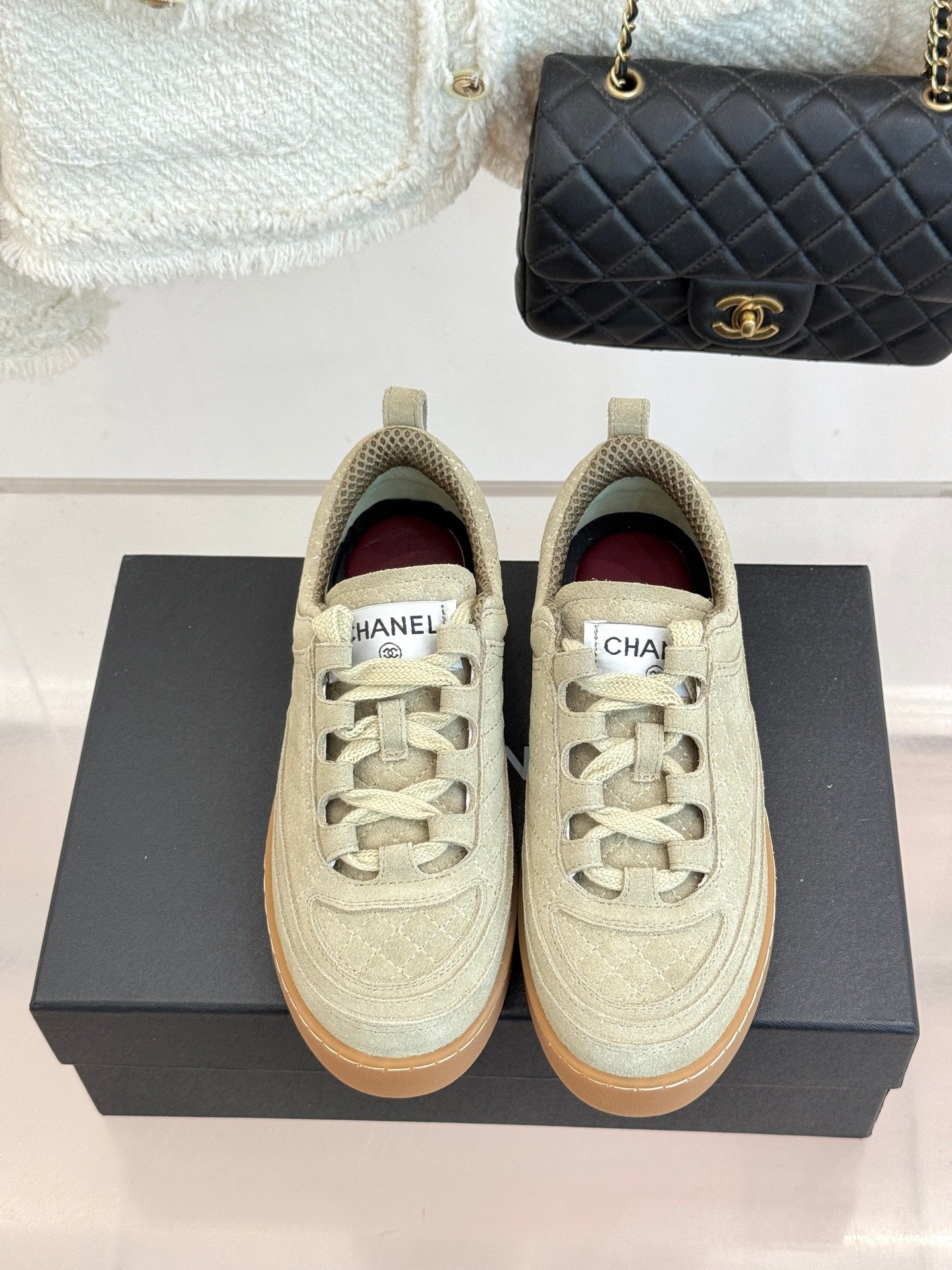 CC Casual Sports Shoes Taupe Diamond Pattern Suede 920477